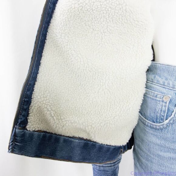 NEW Madewell Sherpa-Lined blue Denim Zip‎ Jacket, size M, NWT - Picture 15 of 16